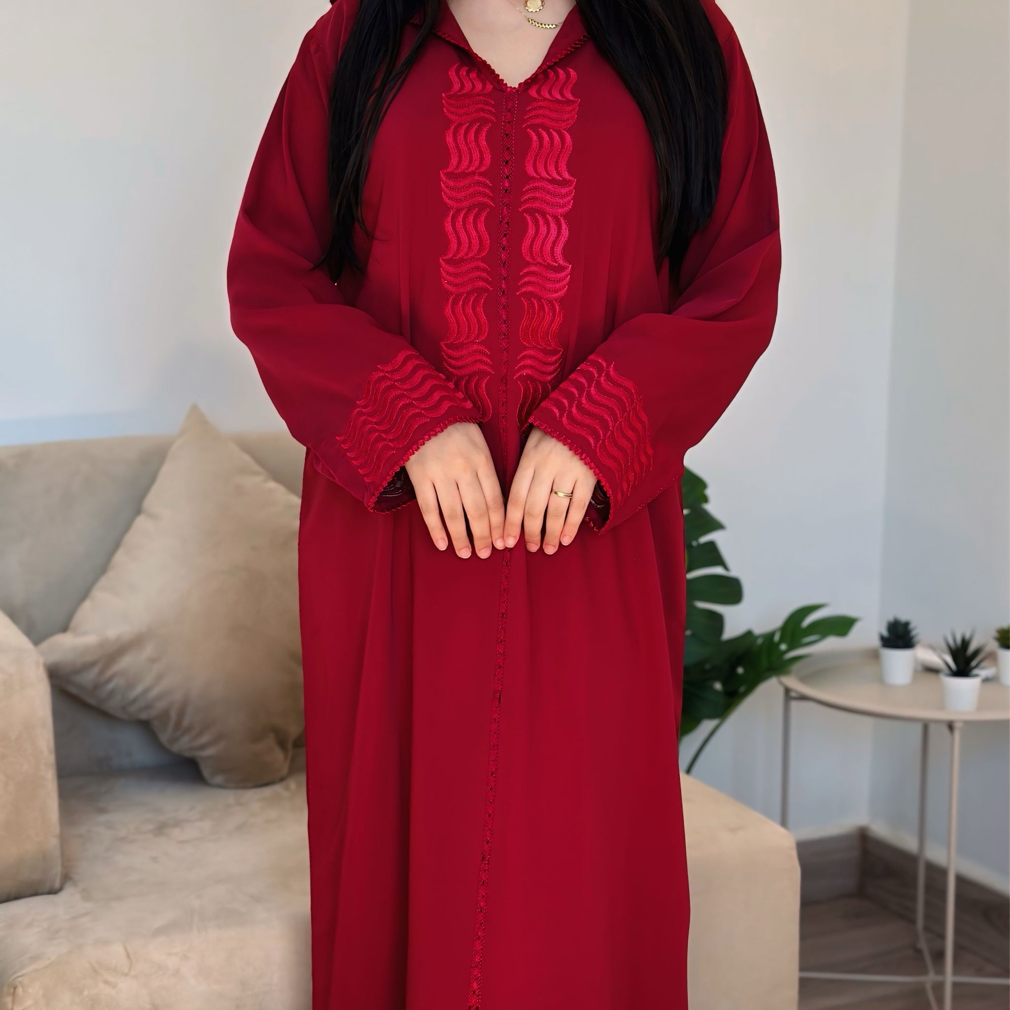 Djellaba Ondes De Soie - Rouge Grenat